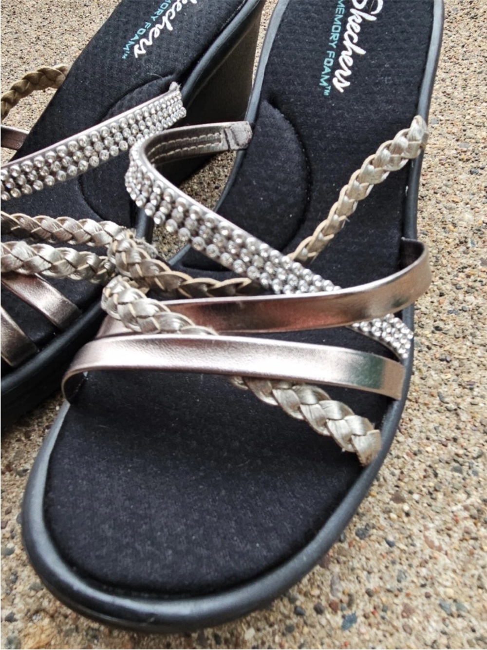Skechers Women’s Cali Rumblers Wild Child Strappy Slide Wedge Sandal Black/Pewte - Picture 4 of 7